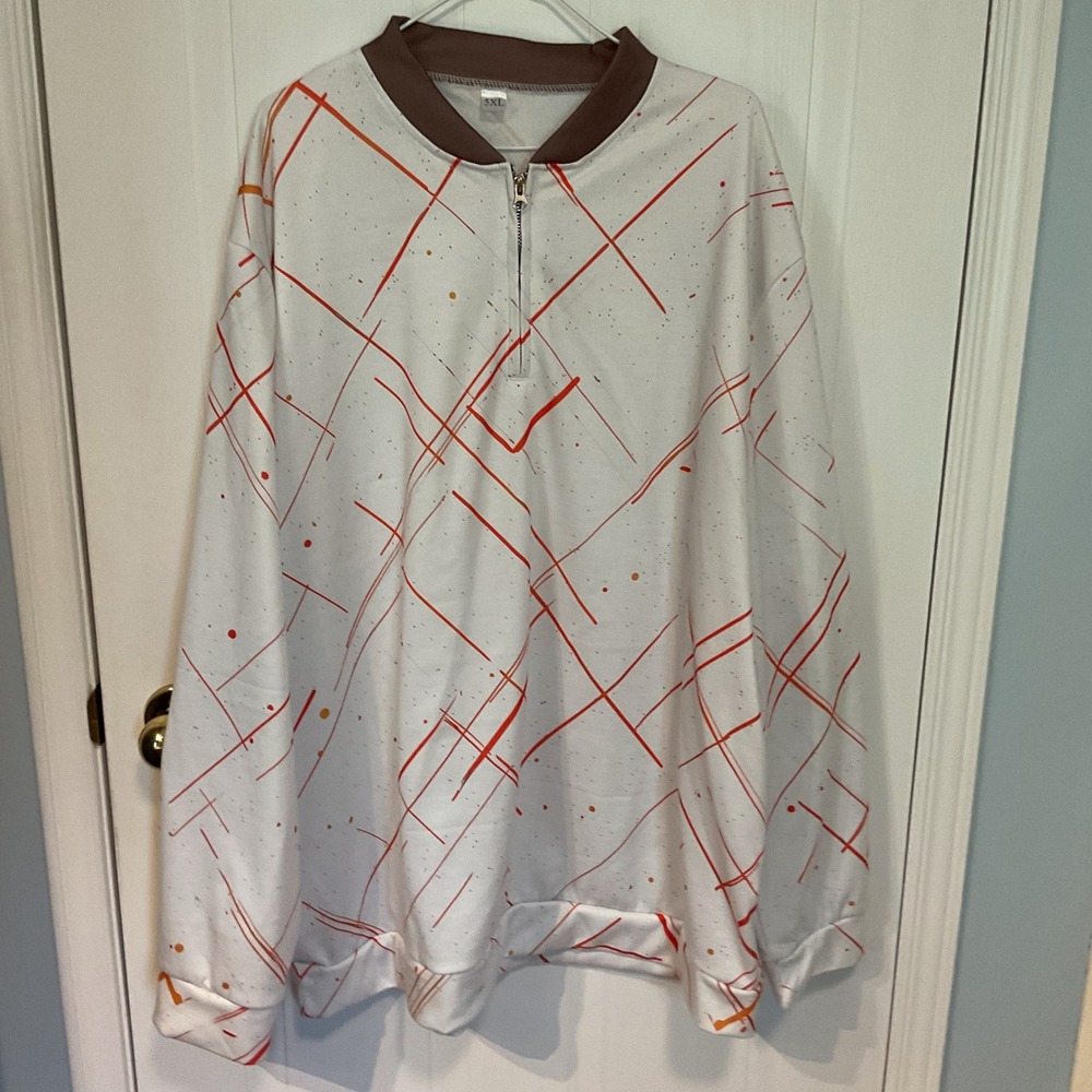 Unbranded Quarter Zip Pullover Mens 5XL White Excellent Abstract Geometric Print